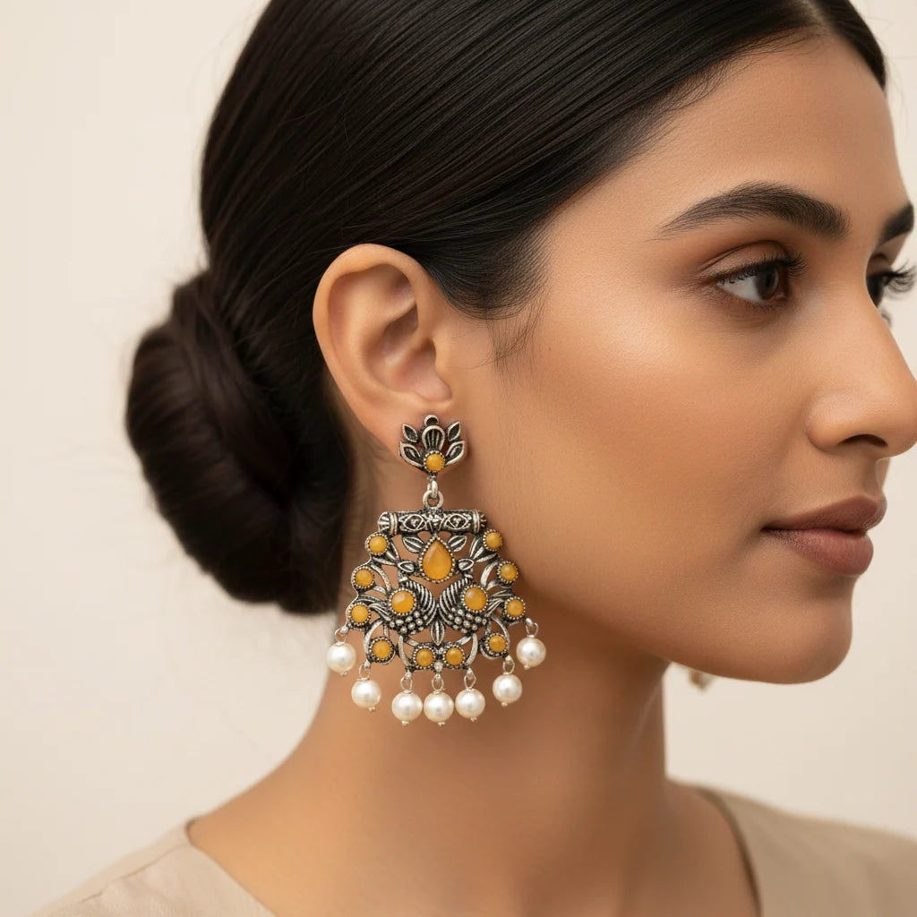 Kalash Kamal earring  Peacock glow stone studded dangler earrings Combo