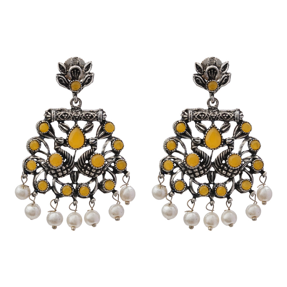 Peacock glow stone studded dangler earrings (Yellow)