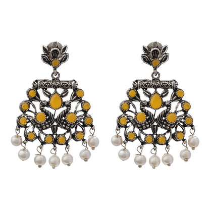 Dazzle Dash Jhumki earring (Multicolored) Peacock glow stone studded dangler earrings (Yellow) Combo set