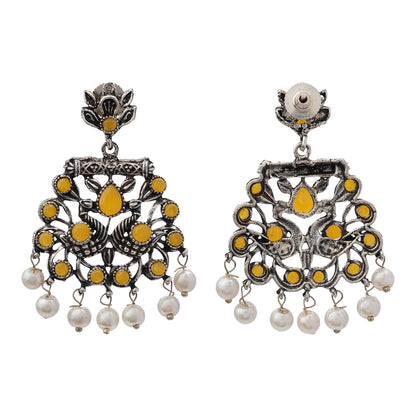 Peacock glow stone studded dangler earrings (Yellow)