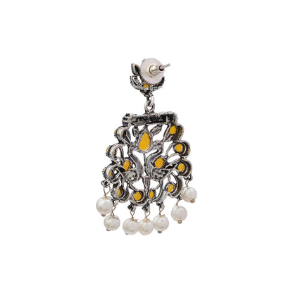 Peacock glow stone studded dangler earrings (Yellow)