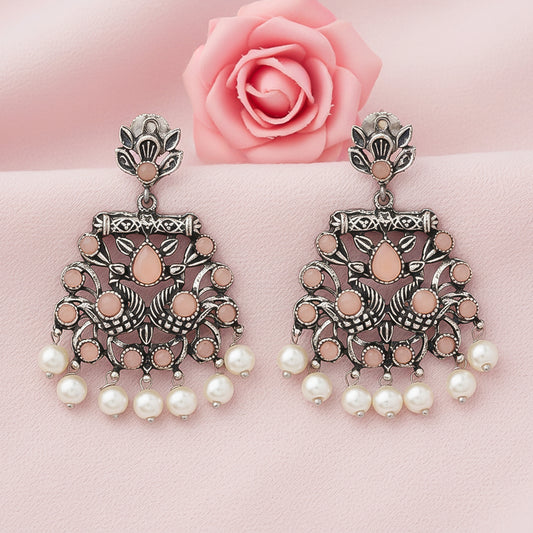 Peacock glow stone studded dangler earrings (Light Orange)