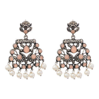 Peacock glow stone studded dangler earrings (Light Orange)