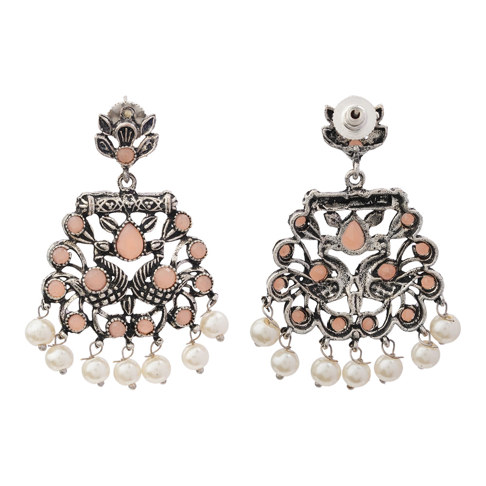Peacock glow stone studded dangler earrings (Light Orange)