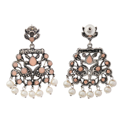 Peacock glow stone studded dangler earrings (Light Orange)