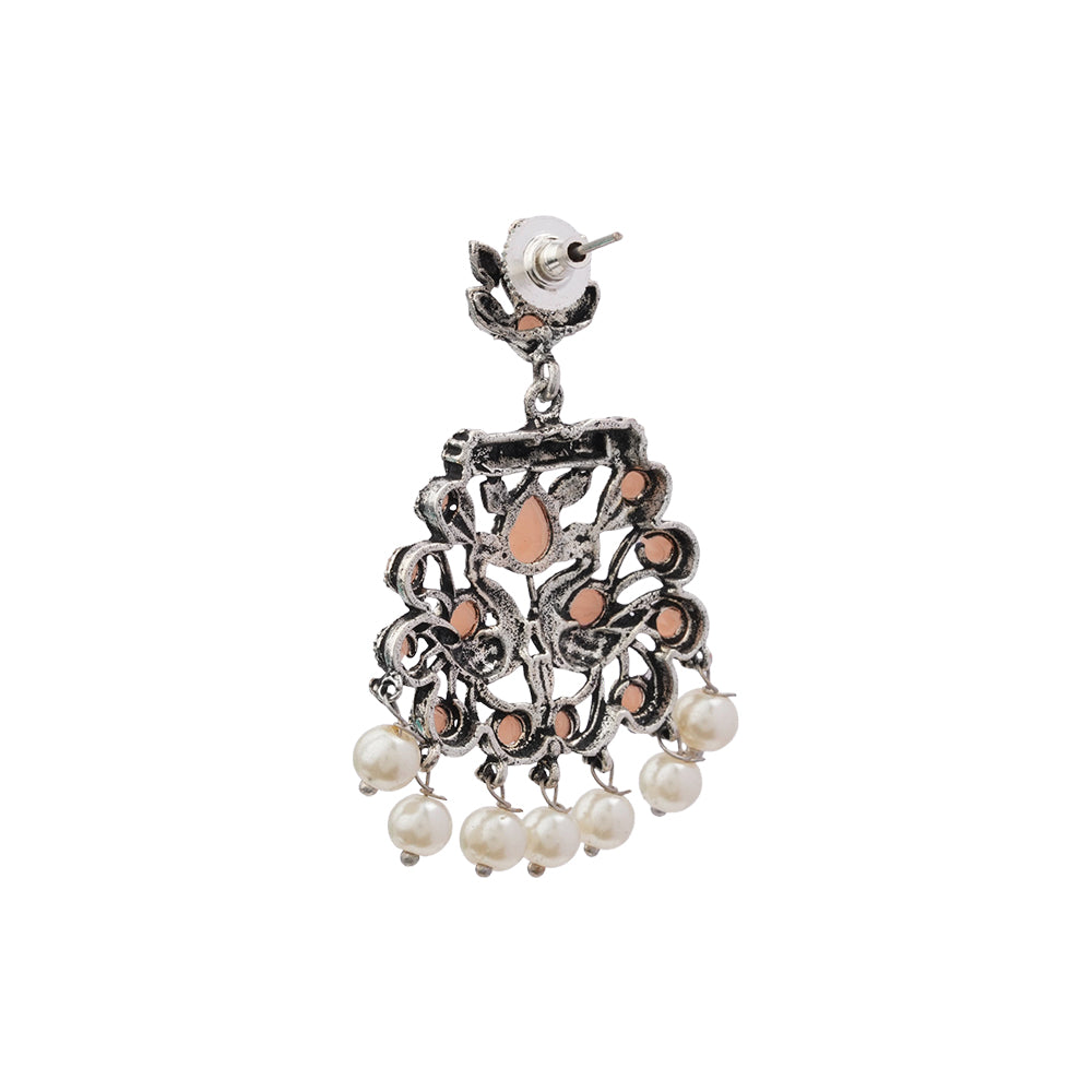 Peacock glow stone studded dangler earrings (Light Orange)