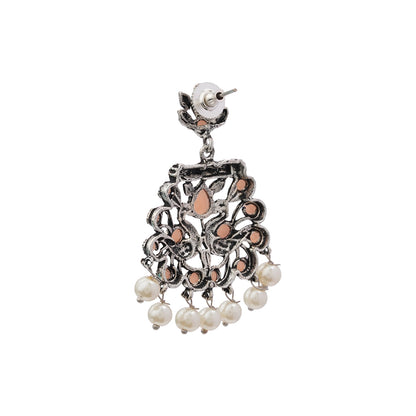 Peacock glow stone studded dangler earrings (Light Orange)