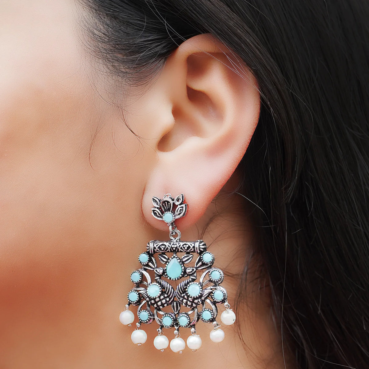 Dazzle Dash Jhumki earring (Green) Peacock glow stone studded dangler earrings (Mint) Combo set