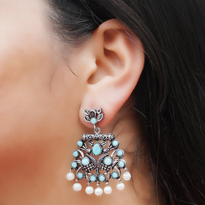 Dazzle Dash Jhumki earring (Green) Peacock glow stone studded dangler earrings (Mint) Combo set