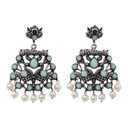 Peacock glow stone studded dangler earrings (Mint)