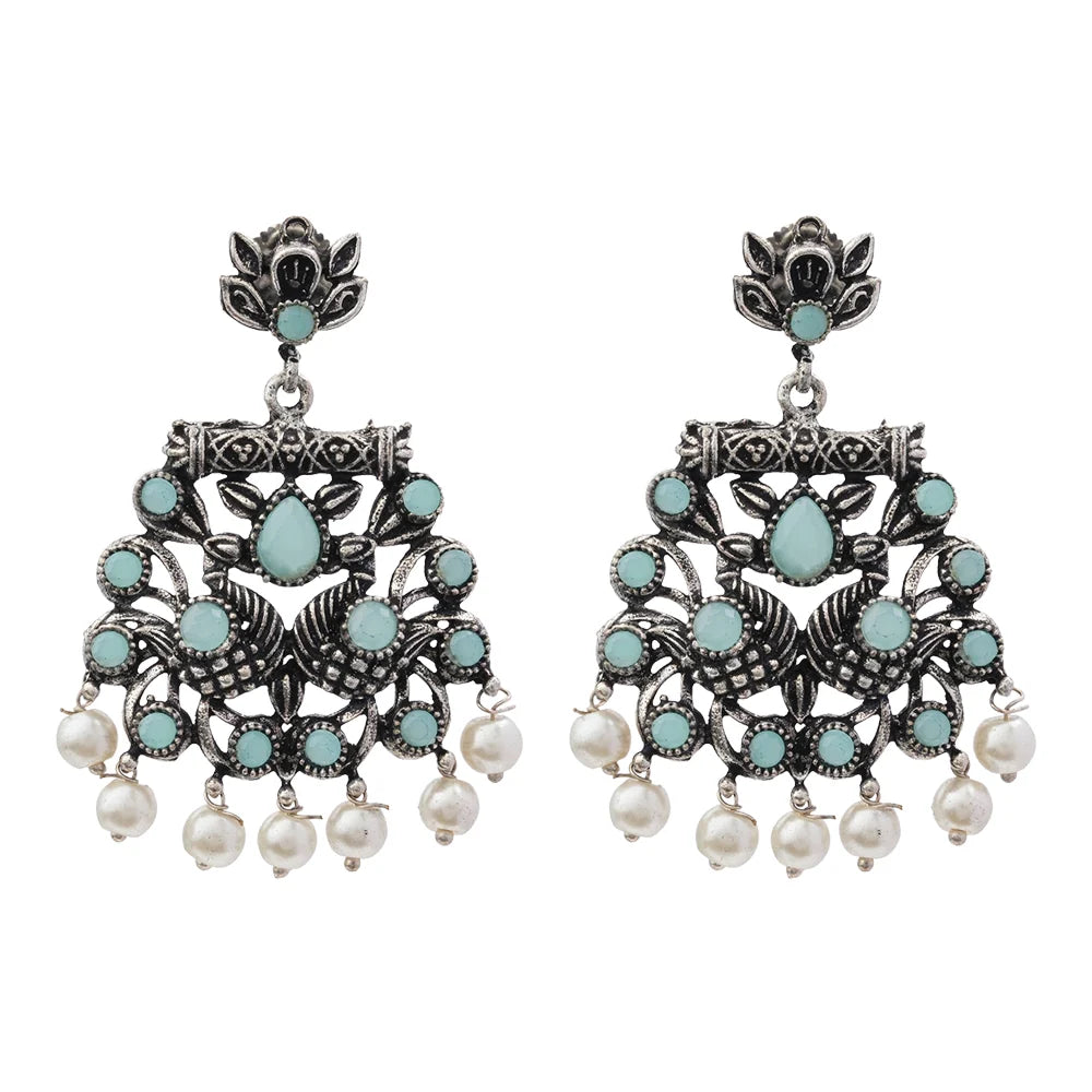Dazzle Dash Jhumki earring (Green) Peacock glow stone studded dangler earrings (Mint) Combo set