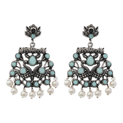 Dazzle Dash Jhumki earring (Green) Peacock glow stone studded dangler earrings (Mint) Combo set