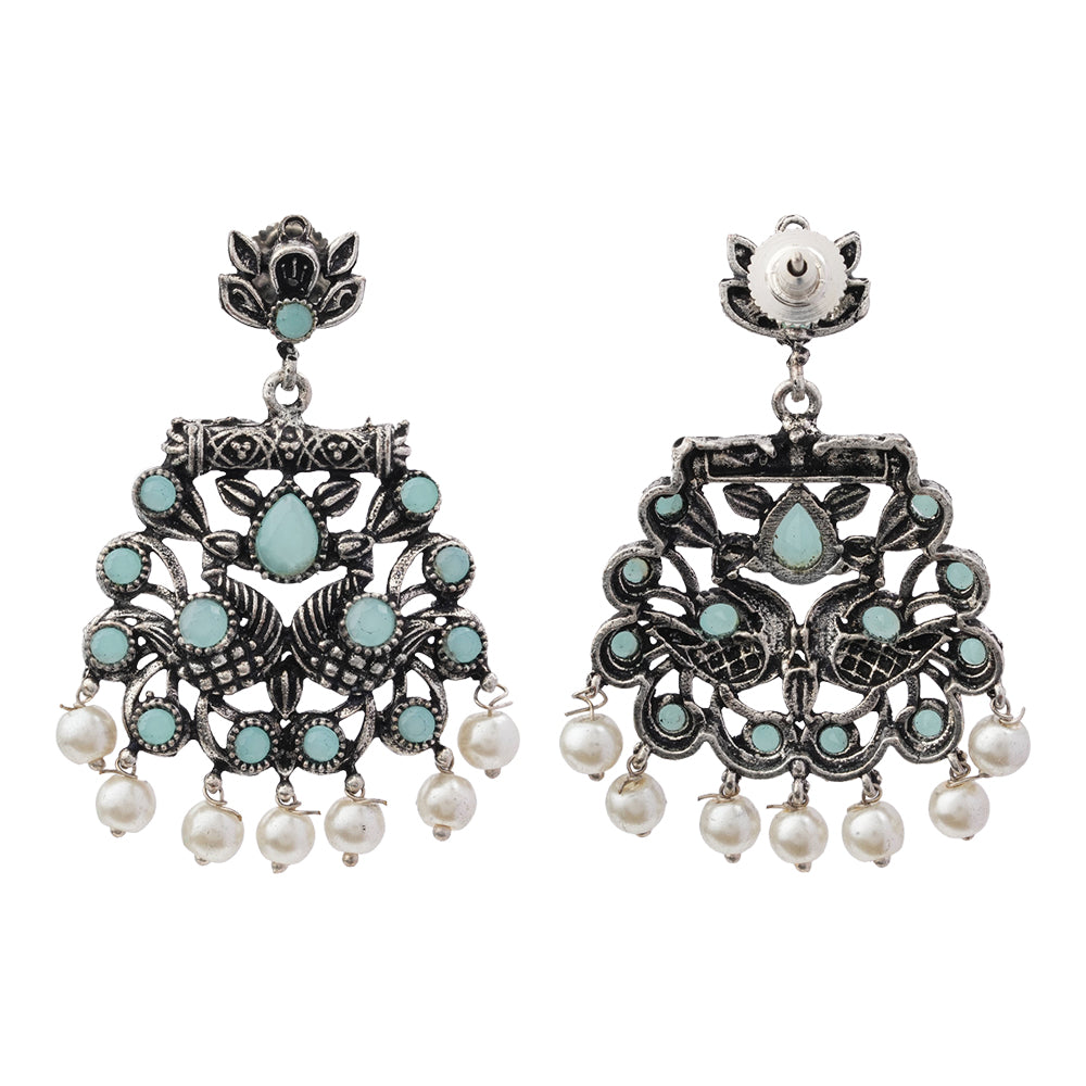 Peacock glow stone studded dangler earrings (Mint)