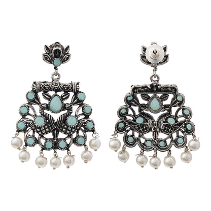 Peacock glow stone studded dangler earrings (Mint)