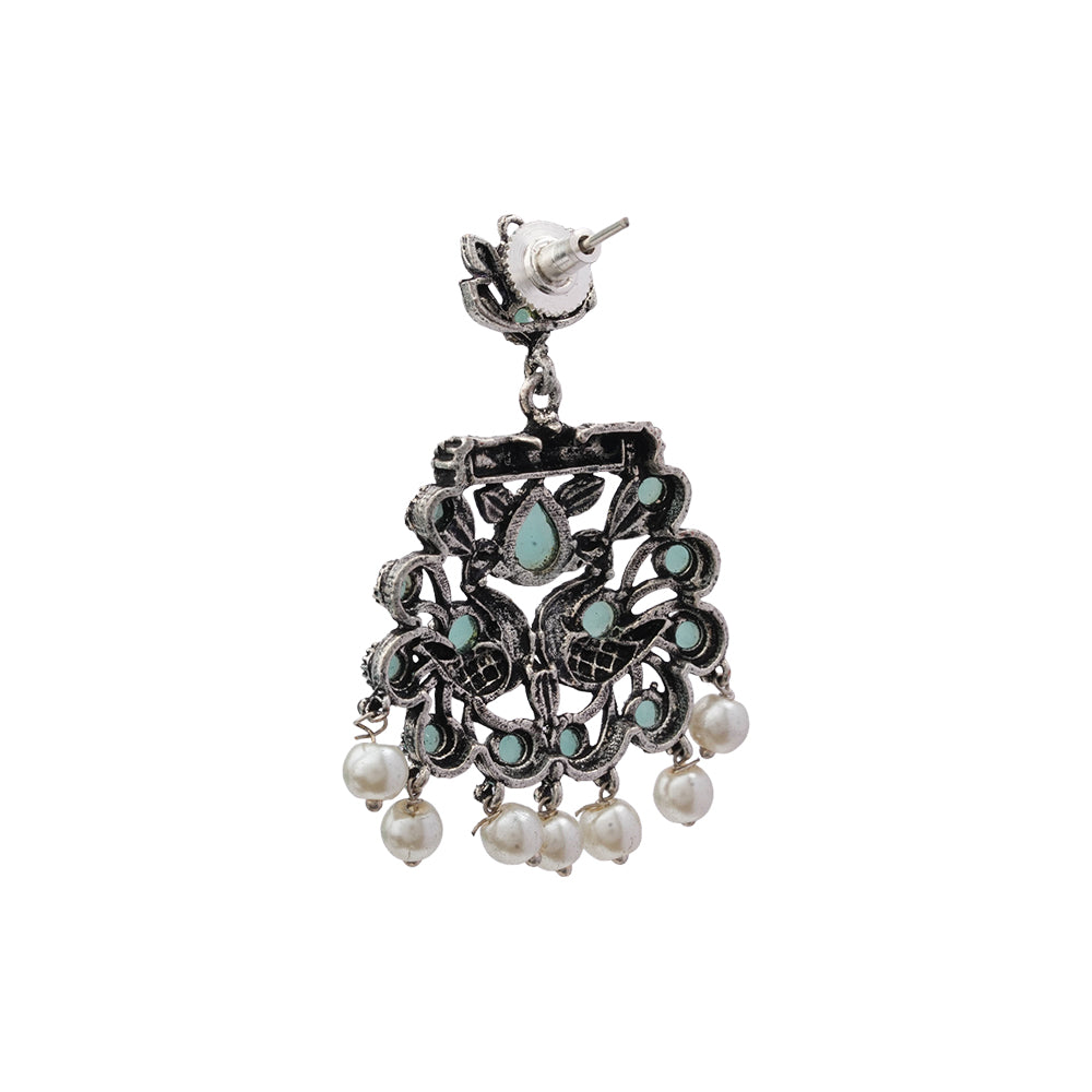Peacock glow stone studded dangler earrings (Mint)
