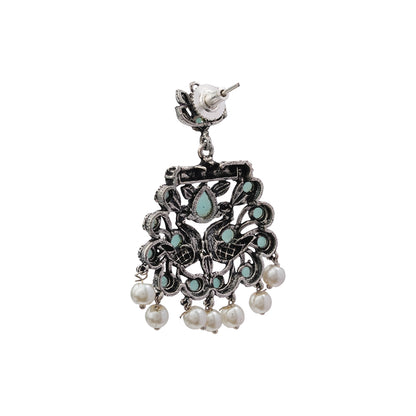 Peacock glow stone studded dangler earrings (Mint)