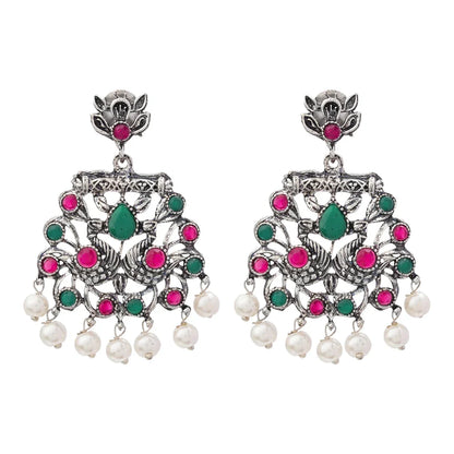 Peacock glow stone studded dangler earrings (Multicolored) Dazzle Dash Jhumki earring (White) Combo set