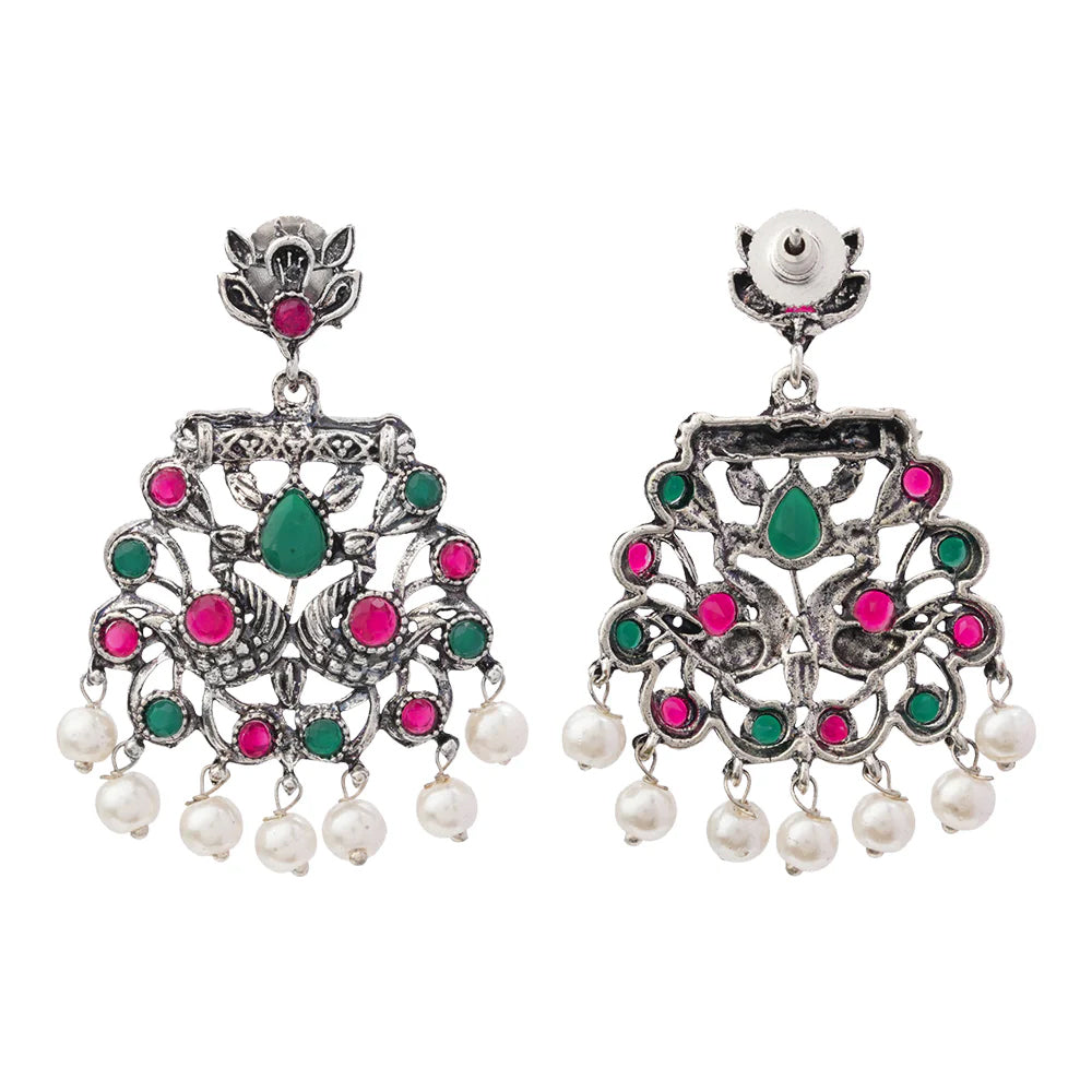 Peacock glow stone studded dangler earrings (Multicolored)