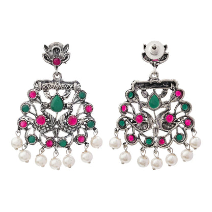Peacock glow stone studded dangler earrings (Multicolored)