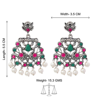 Peacock glow stone studded dangler earrings (Multicolored)