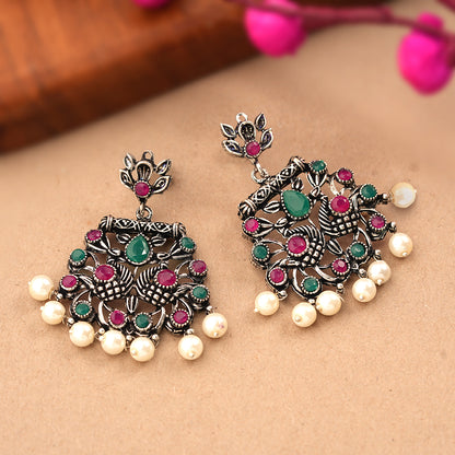 Peacock glow stone studded dangler earrings (Multicolored)