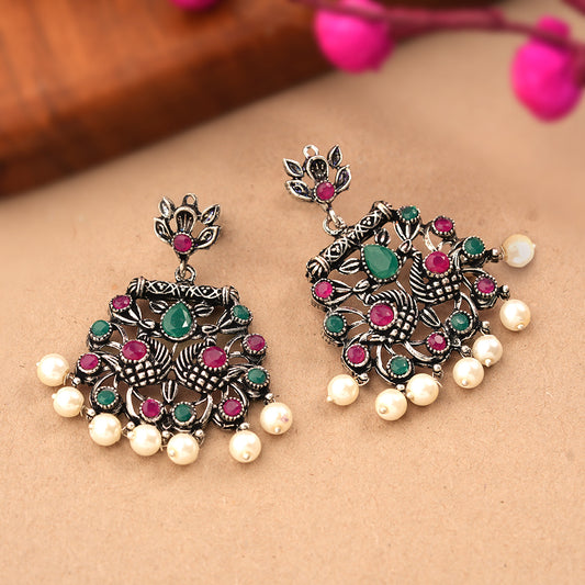 Peacock glow stone studded dangler earrings (Multicolored)