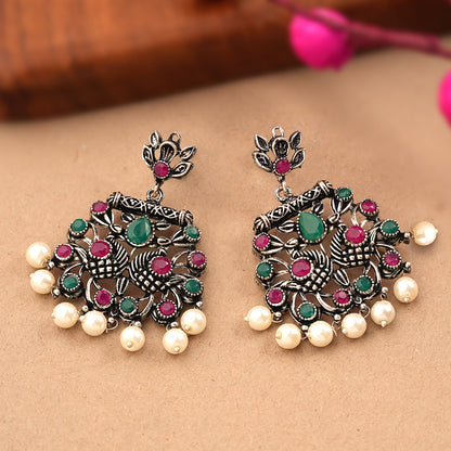 Peacock glow stone studded dangler earrings (Multicolored)