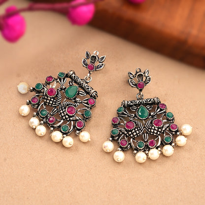 Peacock glow stone studded dangler earrings (Multicolored)
