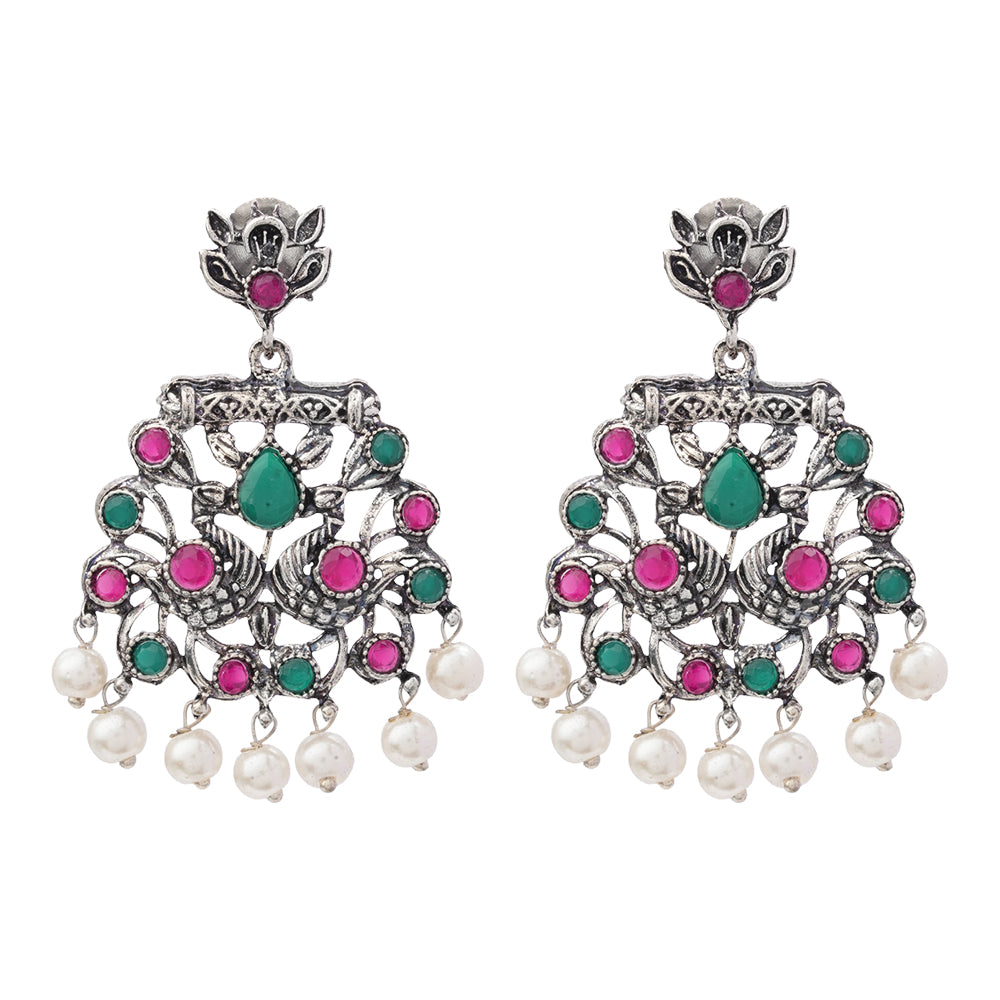 Peacock glow stone studded dangler earrings (Multicolored)