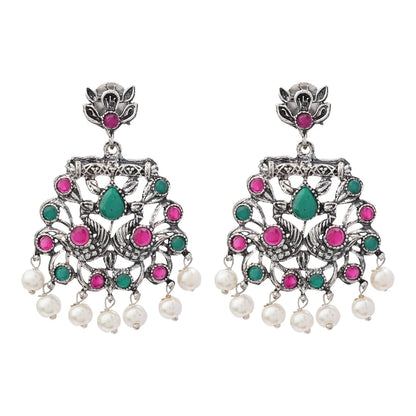 Peacock glow stone studded dangler earrings (White) Peacock glow stone studded dangler earrings (Multicolored) Combo set