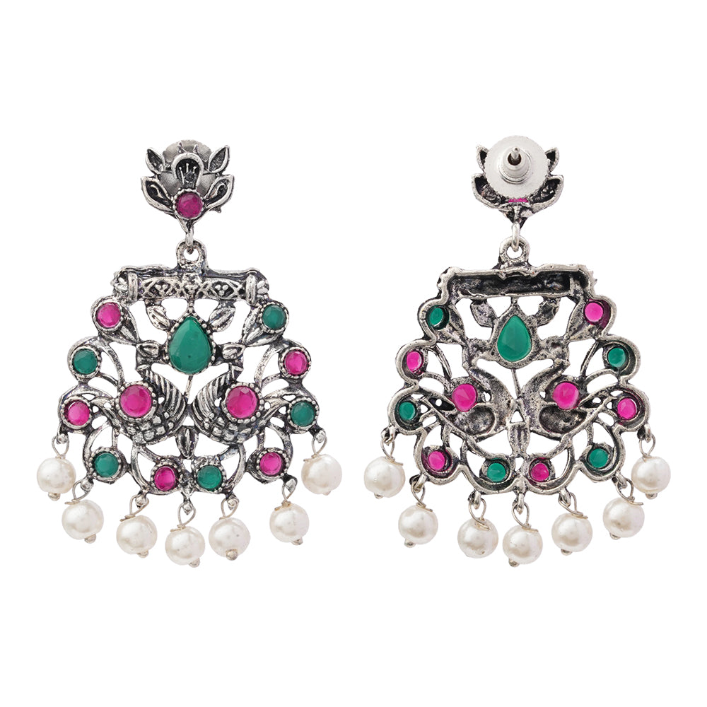 Peacock glow stone studded dangler earrings (Multicolored)