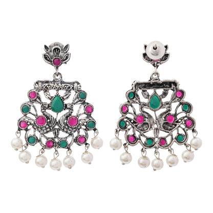 Peacock glow stone studded dangler earrings (Multicolored)