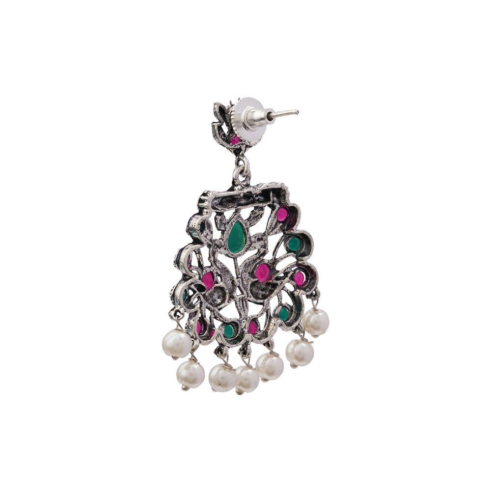 Peacock glow stone studded dangler earrings (Multicolored)