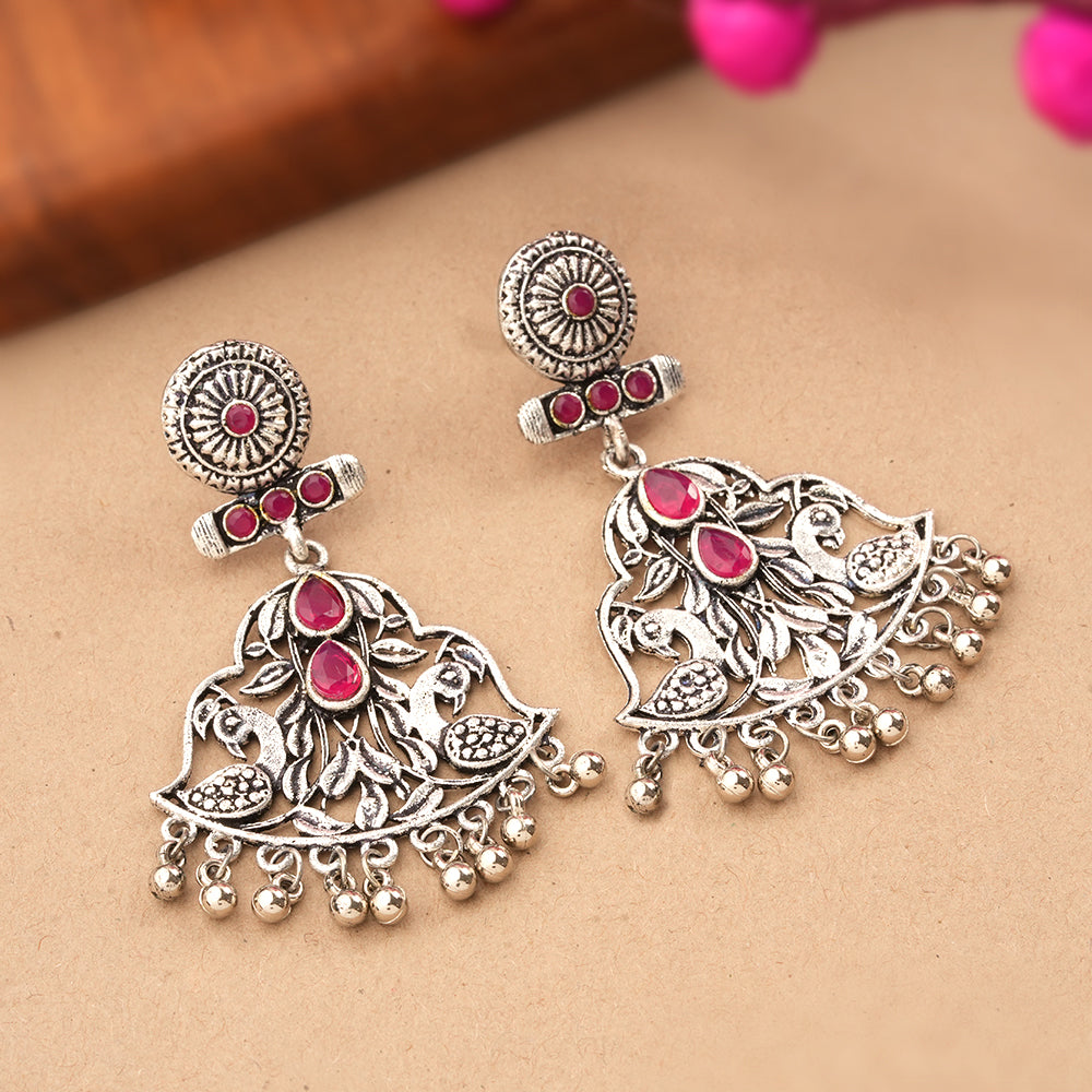Peacock Pataka Dangler Earring (Red)