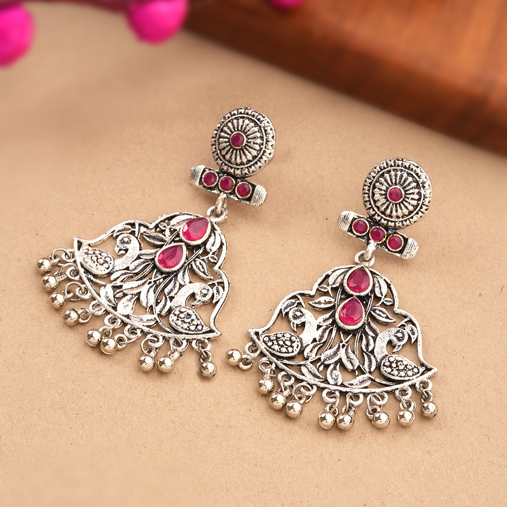 Peacock Pataka Dangler Earring (Red)