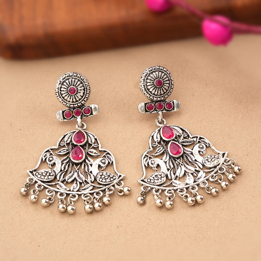Peacock Pataka Dangler Earring (Red)