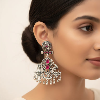 Peacock Pataka Dangler Earring (Red)