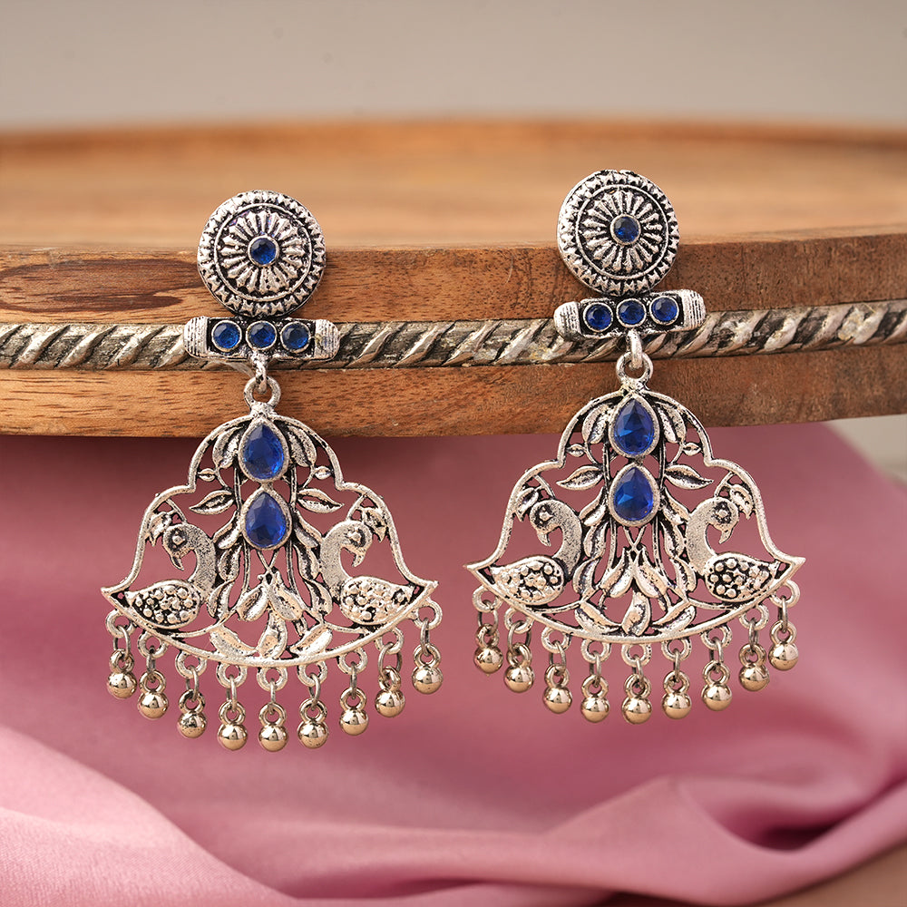 Peacock Pataka Dangler Earring (Blue)