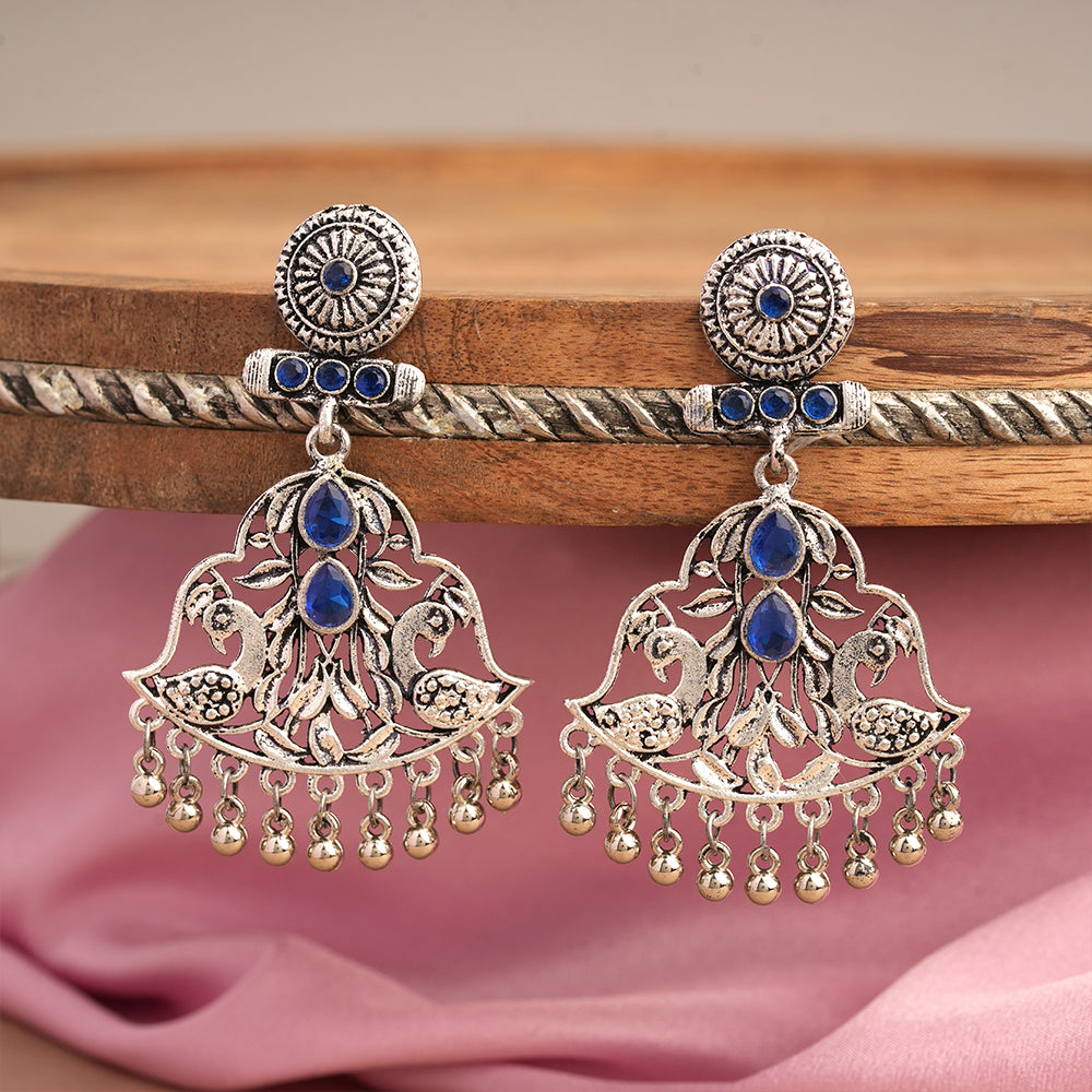 Peacock Pataka Dangler Earring (Blue)