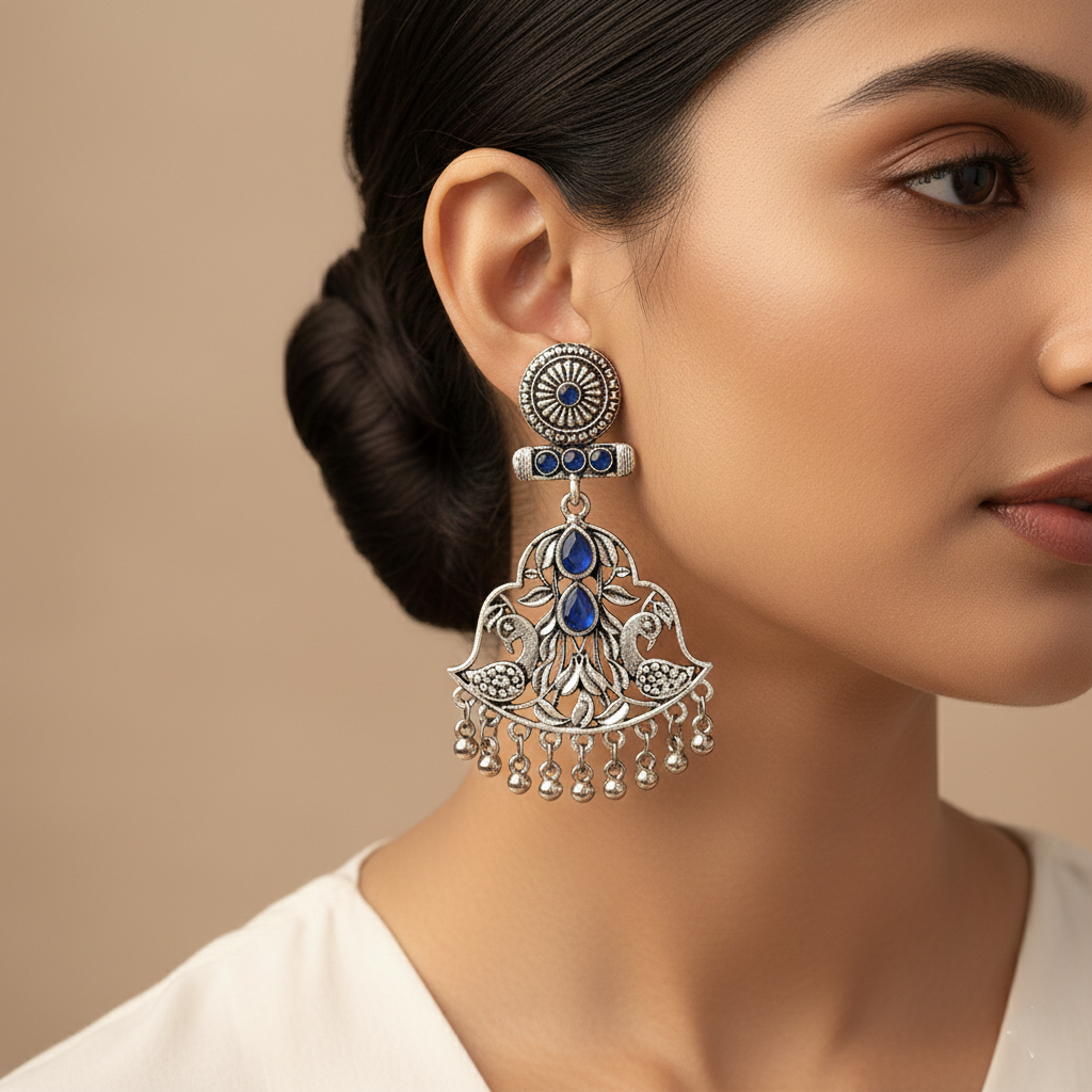Peacock Pataka Dangler Earring (Blue)