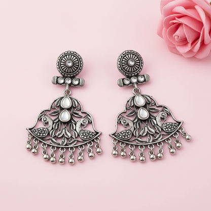 Peacock Pataka Dangler Earring (White)
