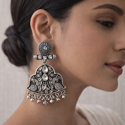 Peacock Pataka Dangler Earring (White)
