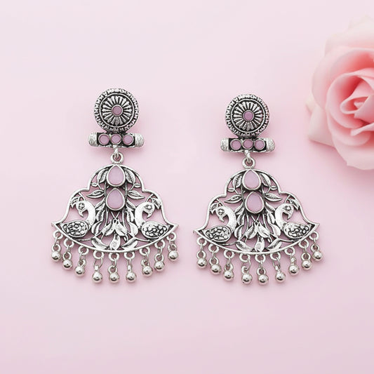 Peacock Pataka Dangler Earring (Baby Pink)