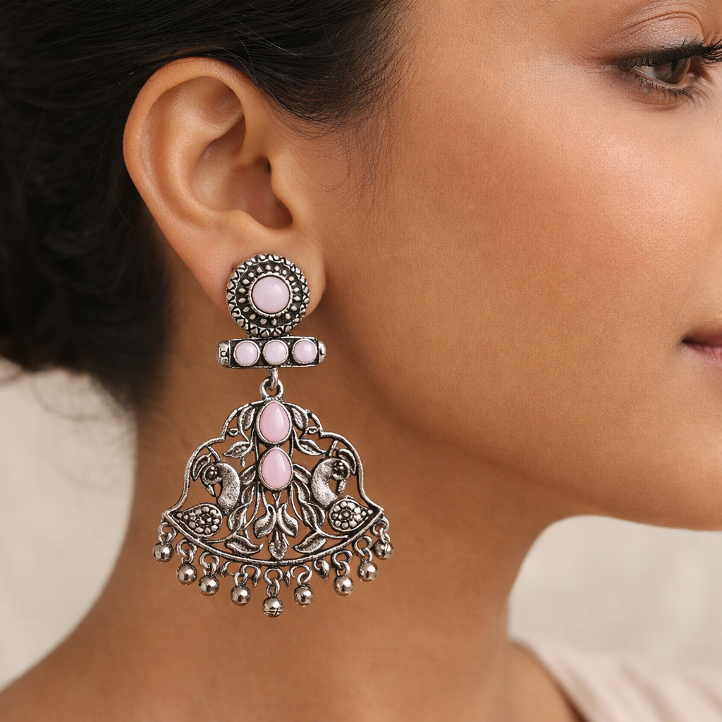 Peacock Pataka Dangler Earring (Baby Pink)