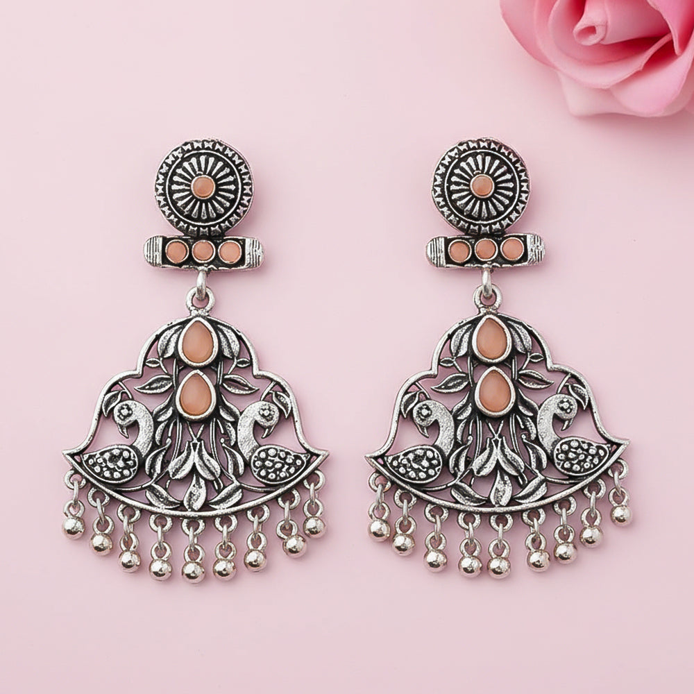 Peacock Pataka Dangler Earring (Light Orange)