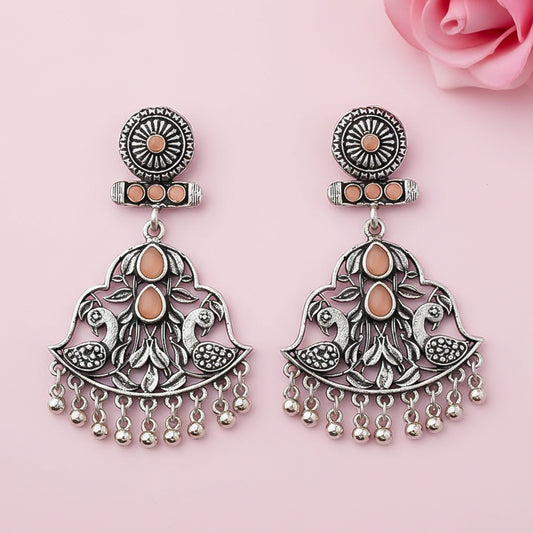 Peacock Pataka Dangler Earring (Light Orange)