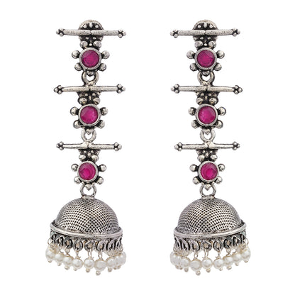 Royal Triple Bell Layered Jhumka Earring (Red)
