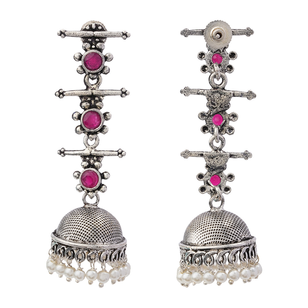 Royal Triple Bell Layered Jhumka Earring (Red)