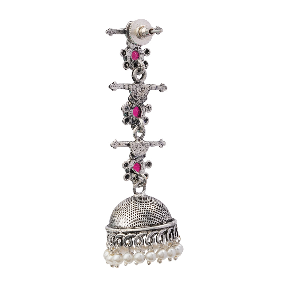 Royal Triple Bell Layered Jhumka Earring (Red)