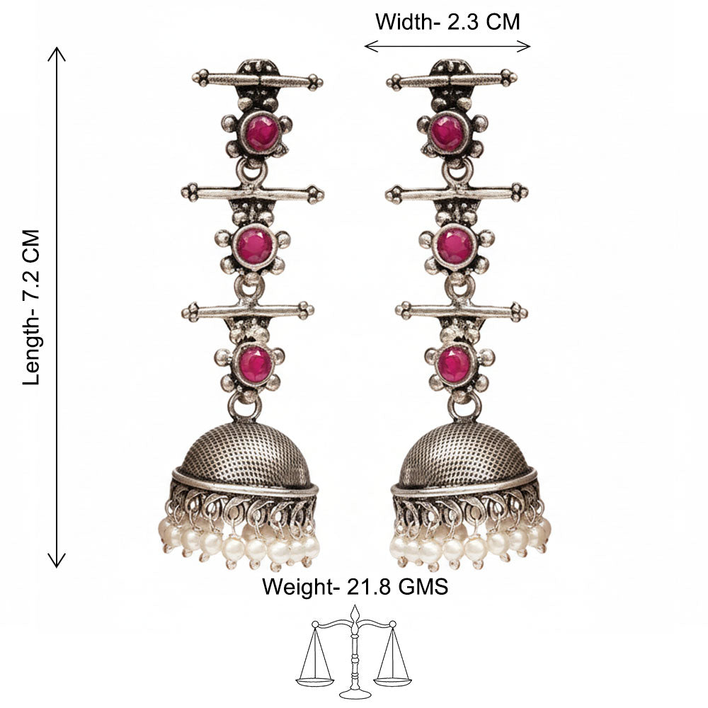 Royal Triple Bell Layered Jhumka Earring (Red)